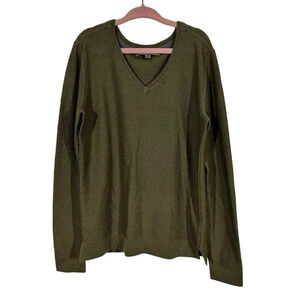 Bonpoint Wool Exposed Seam V-Neck Sweater Olive